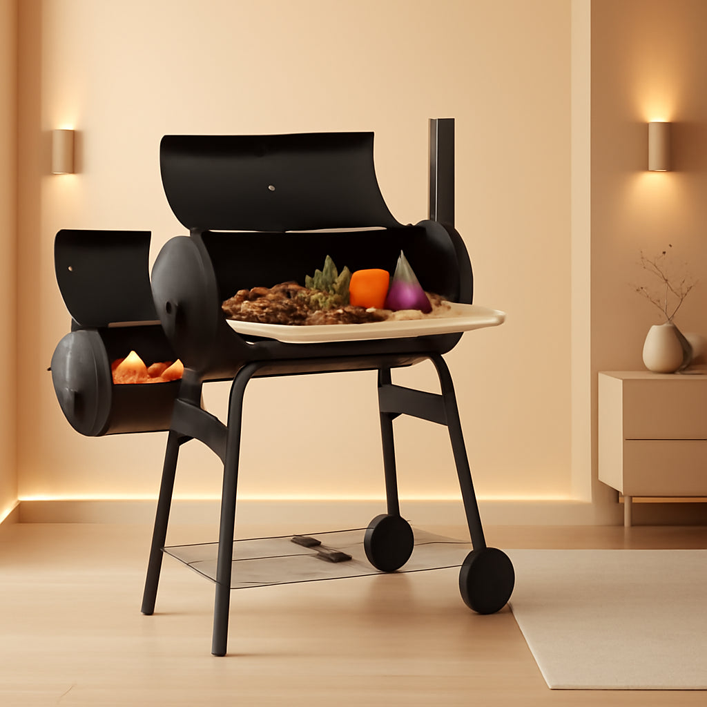 Outdoor Charcoal Barrel Grill With Thermometer And Wheels