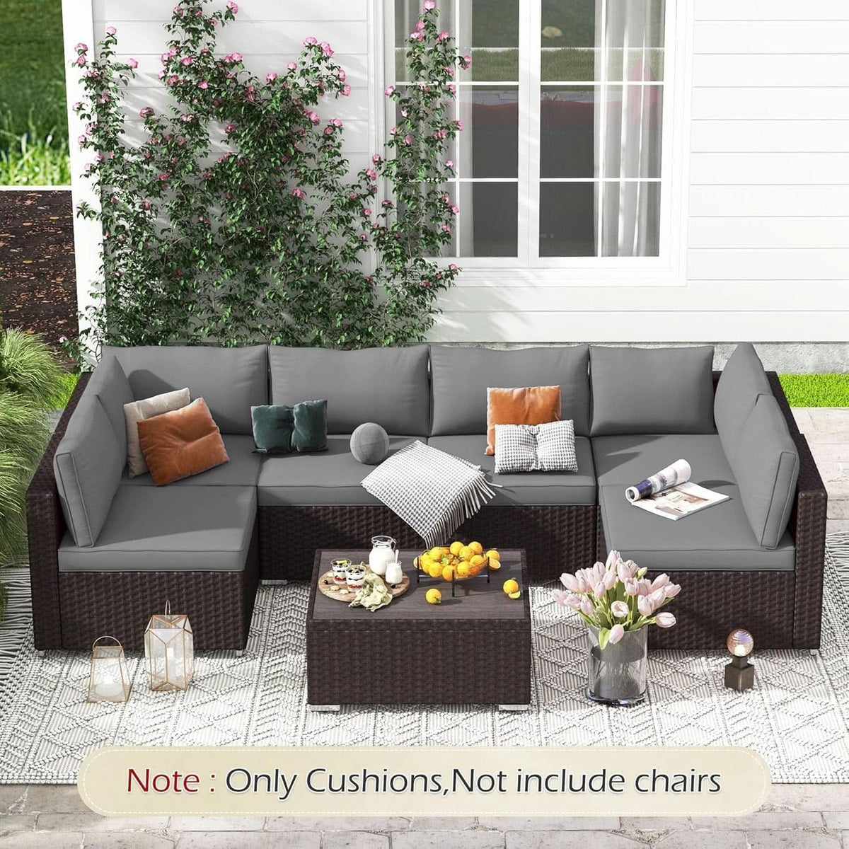 Outdoor Cushions 14 Piece Set Gray Water Repellent For 6 Seat Patio Sofa