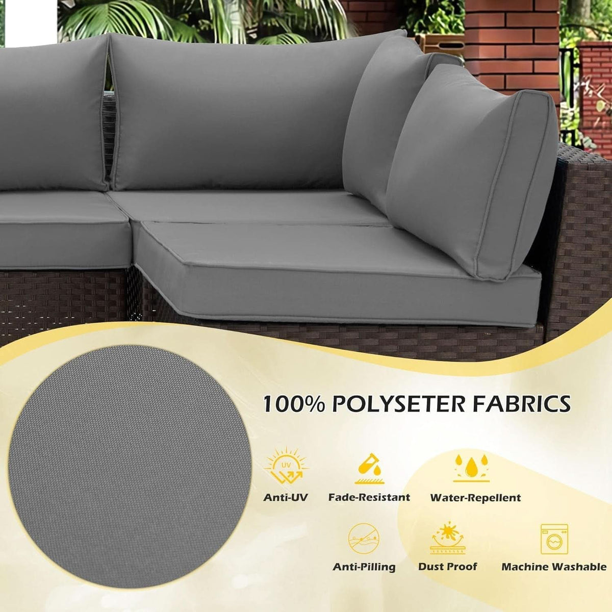 Outdoor Cushions 14 Piece Set Gray Water Repellent For 6 Seat Patio Sofa