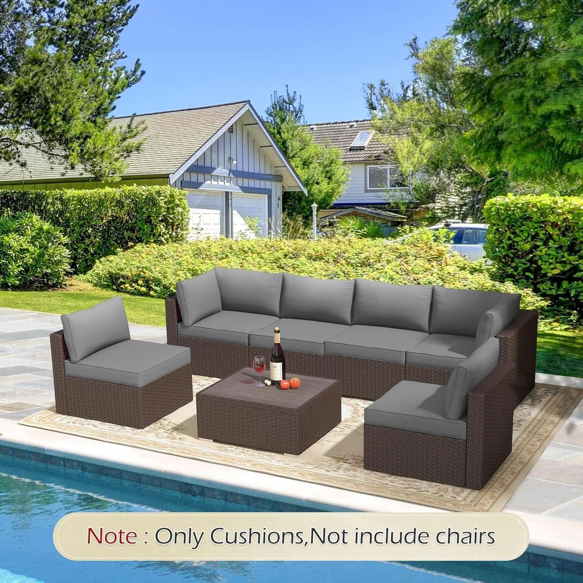 Outdoor Cushions 14 Piece Set Gray Water Repellent For 6 Seat Patio Sofa