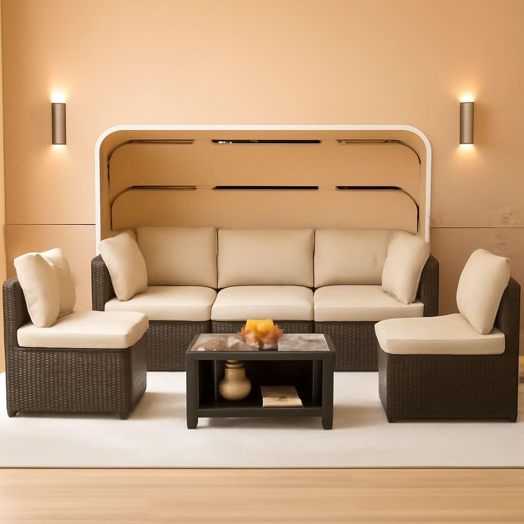 Outdoor Daybed With Canopy Adjustable Backrest 6 Piece Set