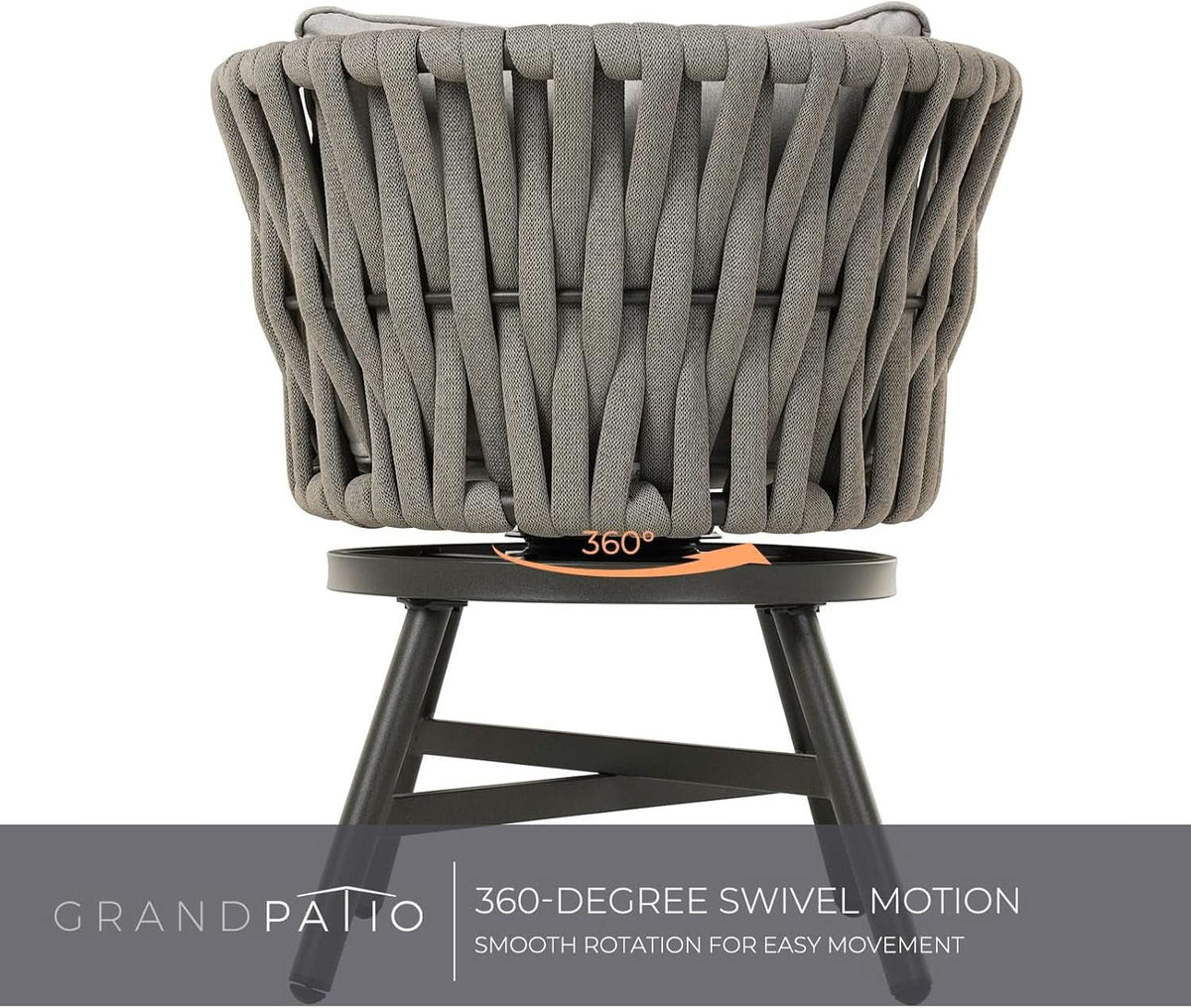 Outdoor Dining Chair Set of 3 Swivel Rope Armchairs Gray