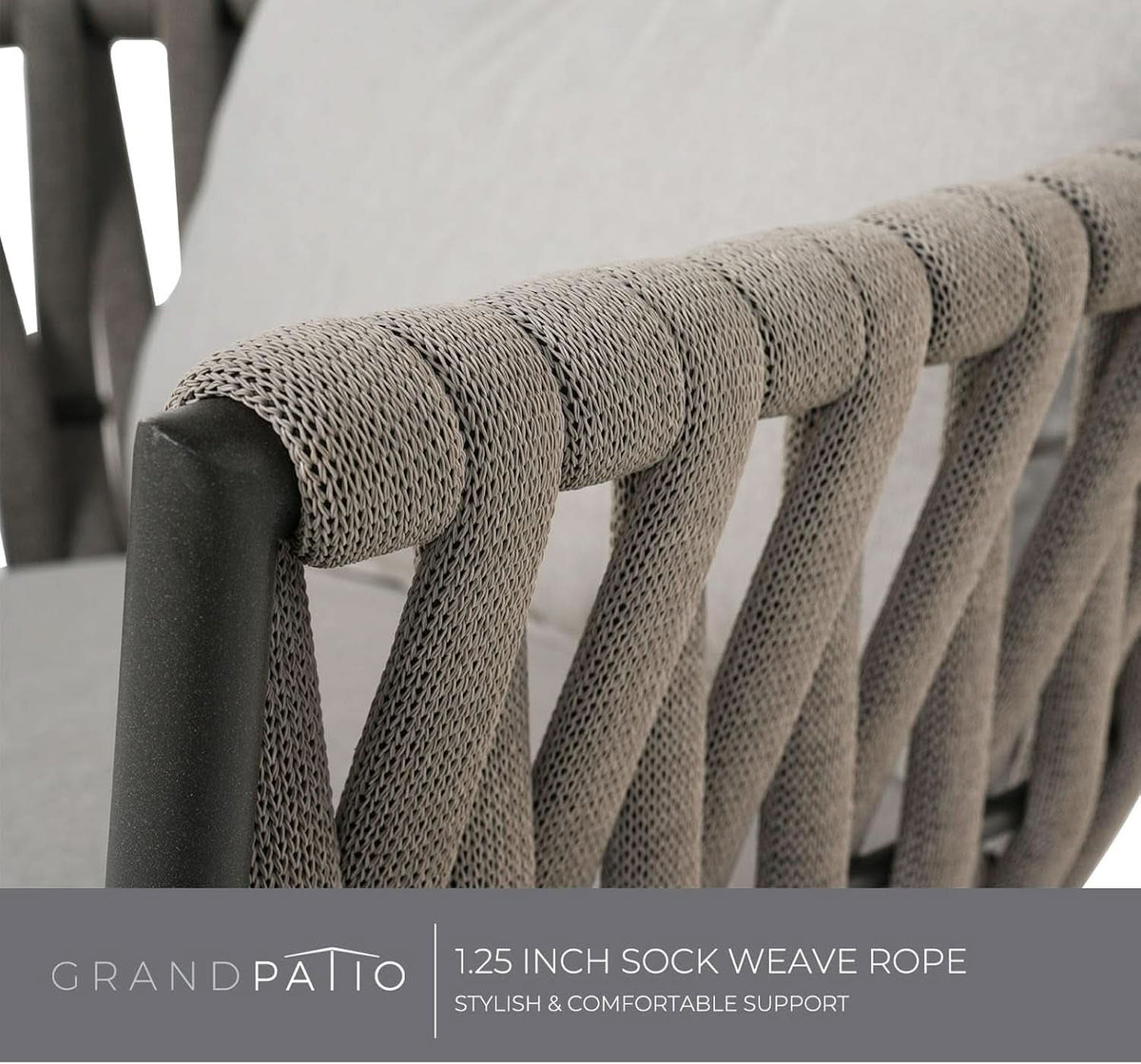 Outdoor Dining Chair Set of 3 Swivel Rope Armchairs Gray