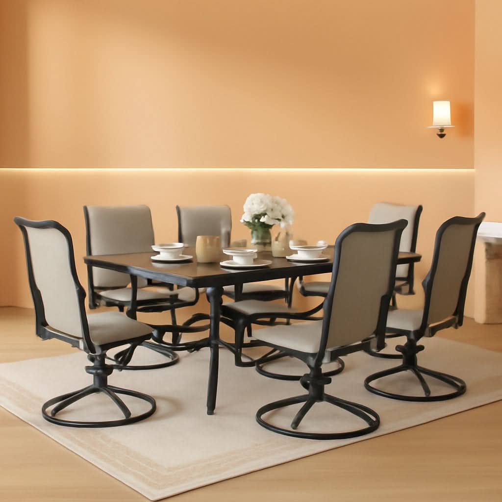 Outdoor Dining Set 60 Inch Table With Swivel Chairs