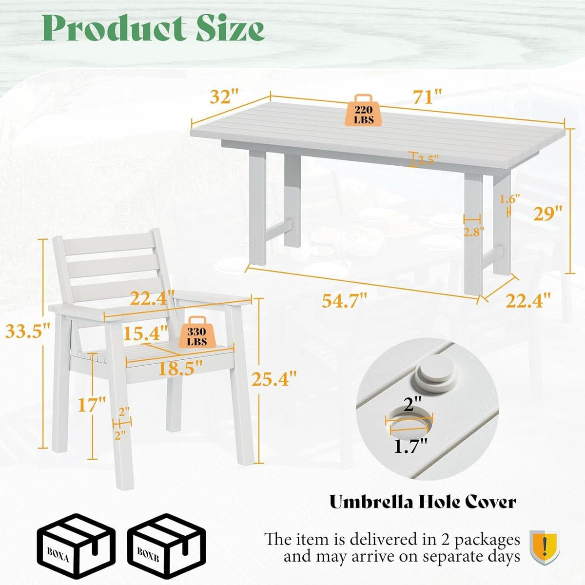 Outdoor Dining Set 71 Inch Umbrella Hole Patio Garden
