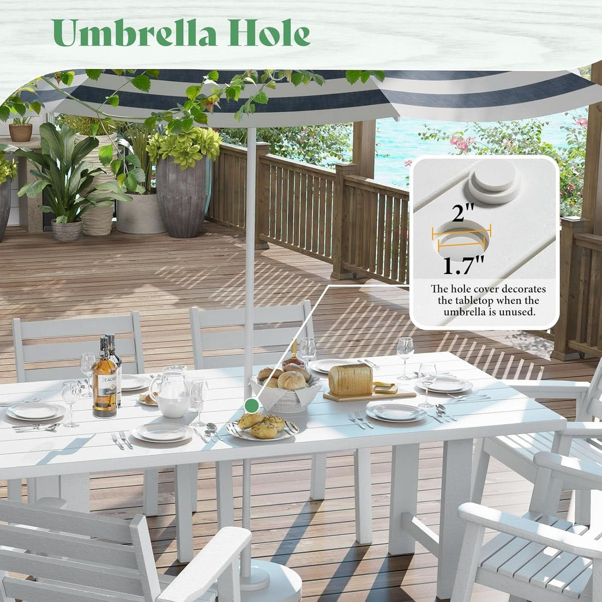 Outdoor Dining Set 71 Inch Umbrella Hole Patio Garden
