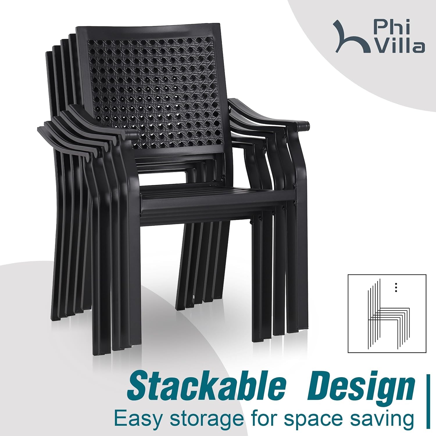 Outdoor Dining Set For 4 With Stackable Chairs And Square Table