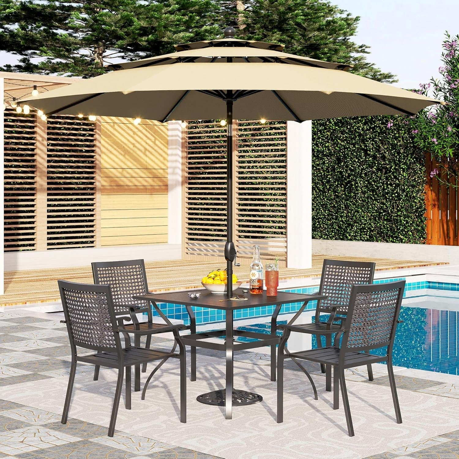 Outdoor Dining Set For 4 With Stackable Chairs And Square Table