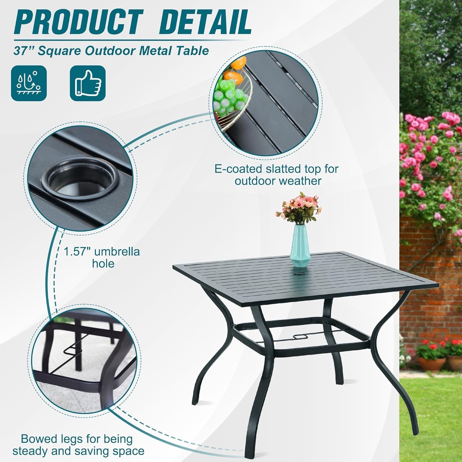 Outdoor Dining Set For 4 With Stackable Chairs And Square Table