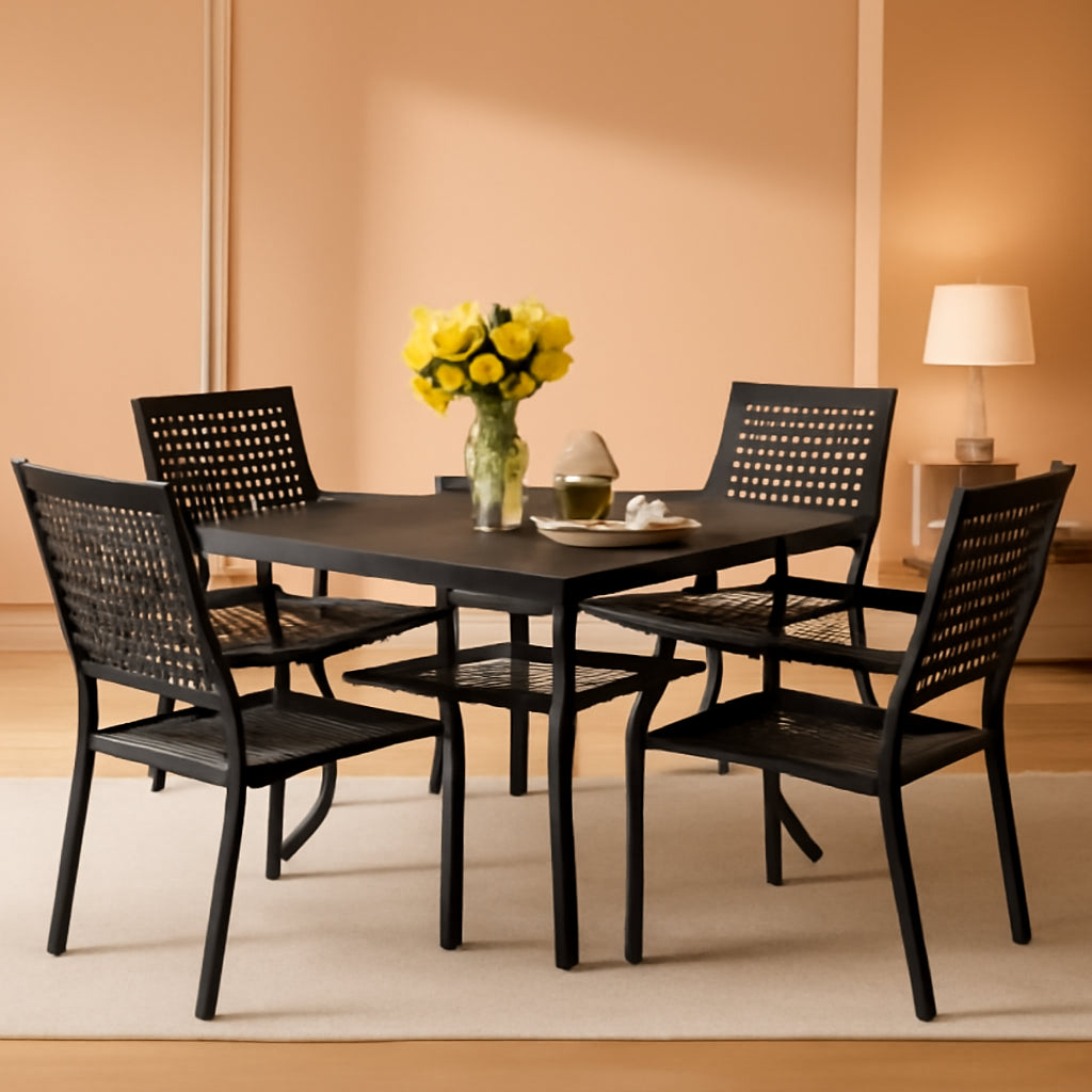 Outdoor Dining Set For 4 With Stackable Chairs And Square Table