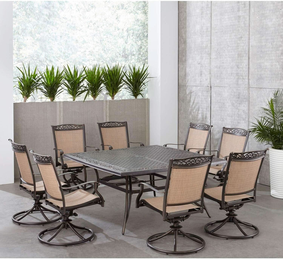 Outdoor Dining Set With Rust Resistant Aluminum And Swivel Rockers 60 Inch Table