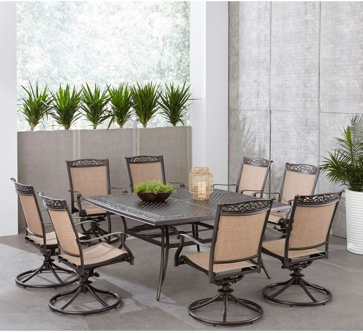 Outdoor Dining Set With Rust Resistant Aluminum And Swivel Rockers 60 Inch Table