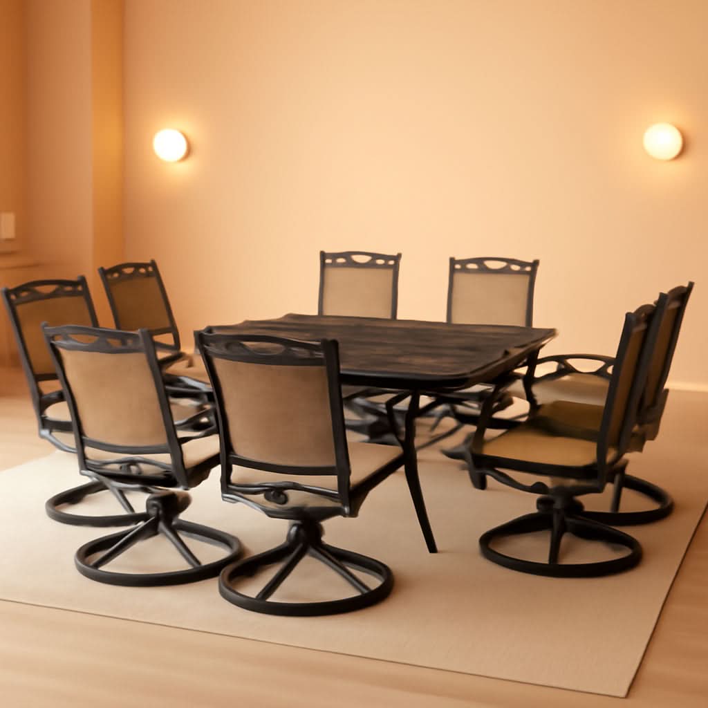 Outdoor Dining Set With Rust Resistant Aluminum And Swivel Rockers 60 Inch Table