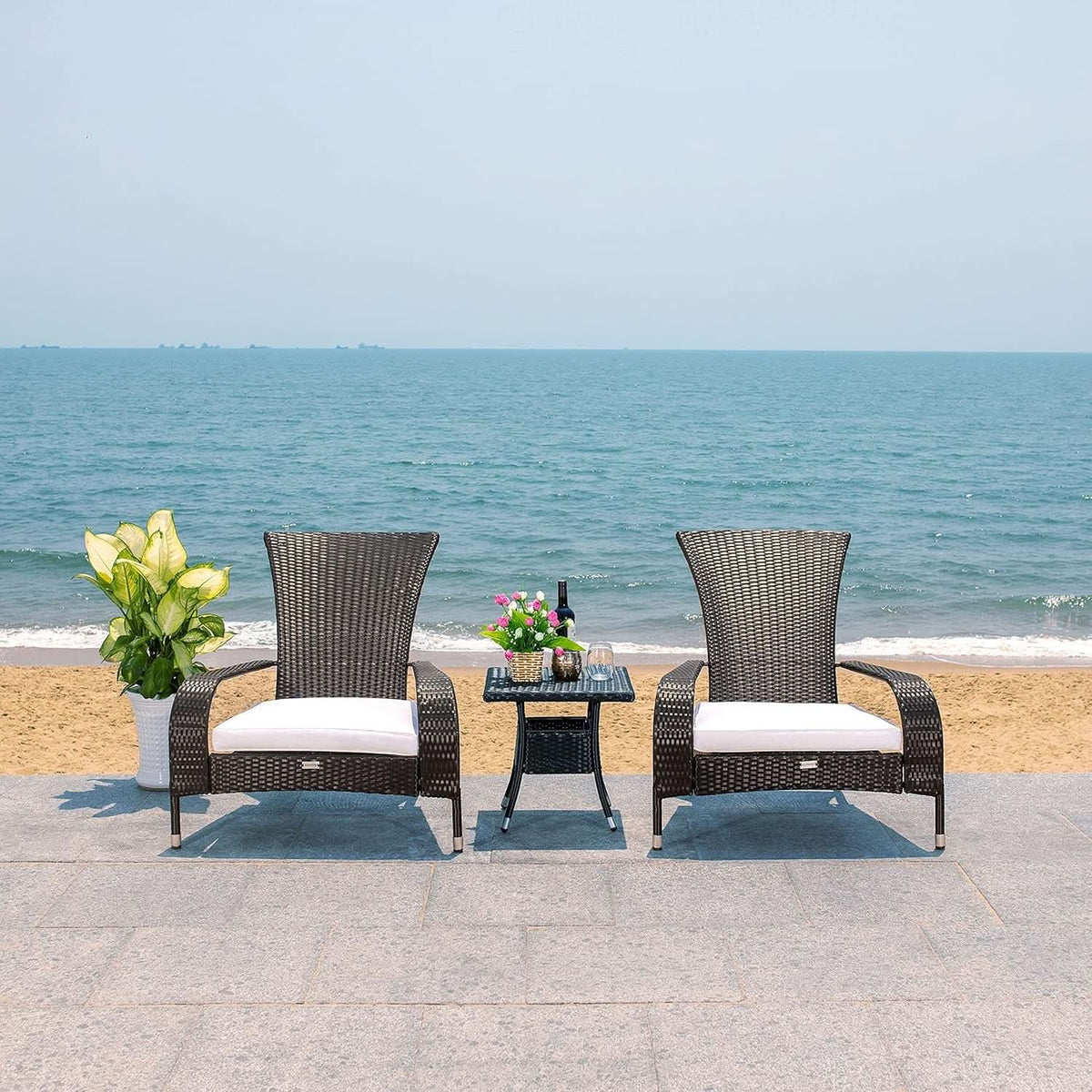 Outdoor Edna Black White Cushion 3 Piece Patio Lounge Set