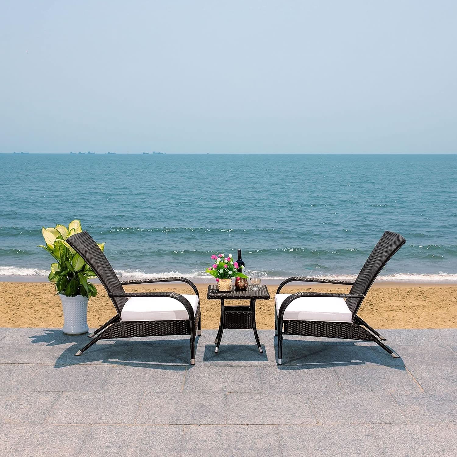 Outdoor Edna Black White Cushion 3 Piece Patio Lounge Set