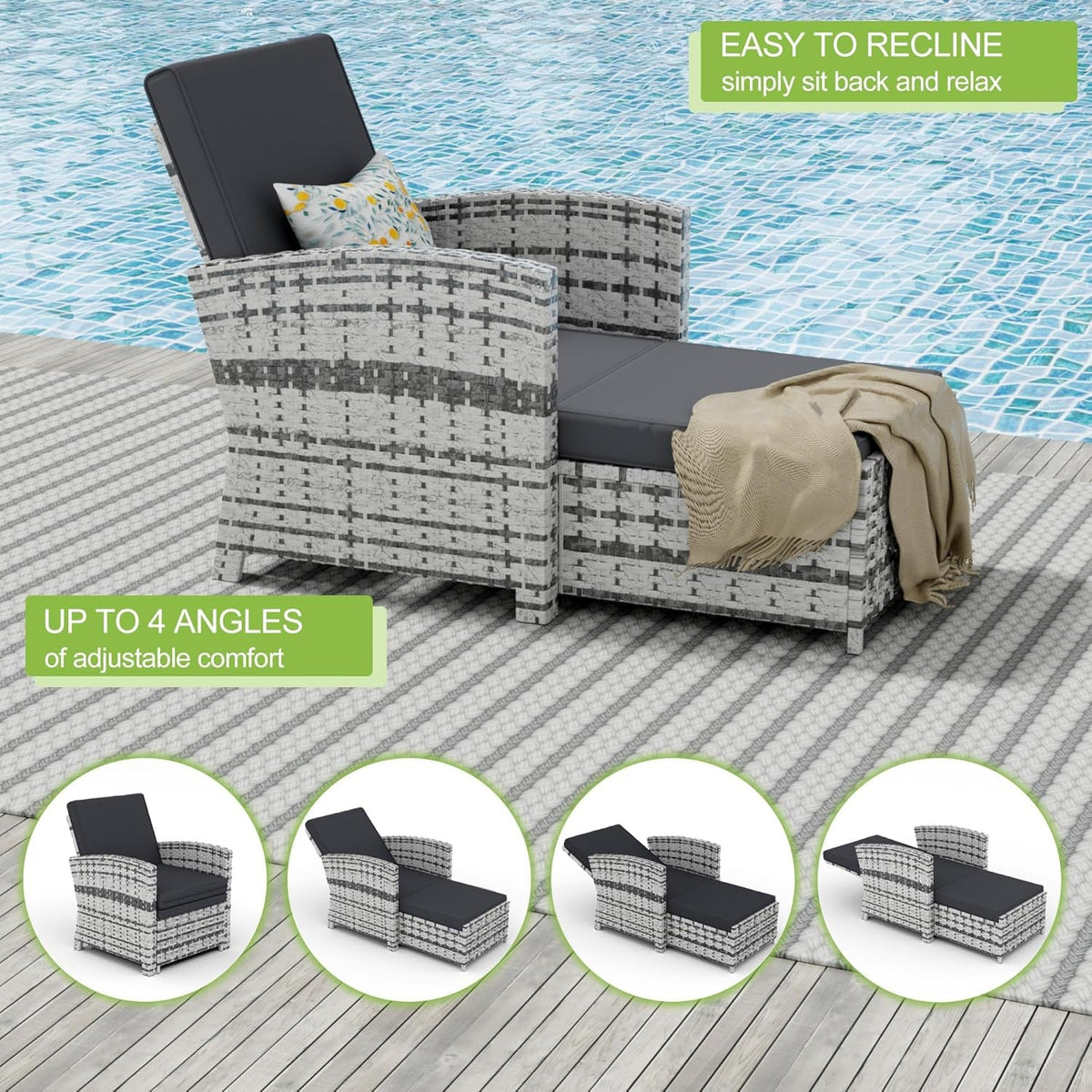 Outdoor Furniture Set Grey Wicker Chairs Nesting Ottomans