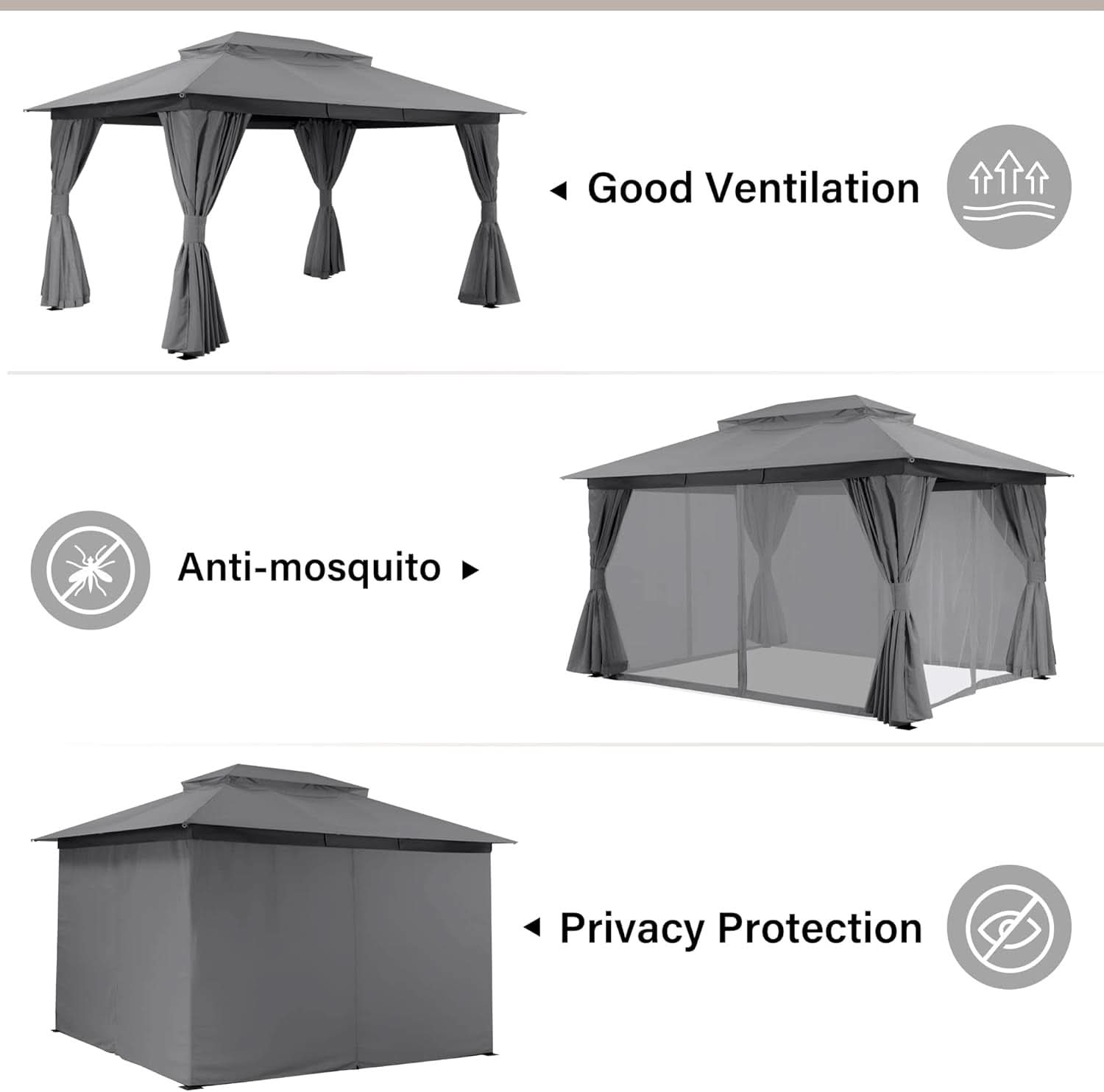 Outdoor Gazebo 10x13 With Mosquito Netting Weatherproof
