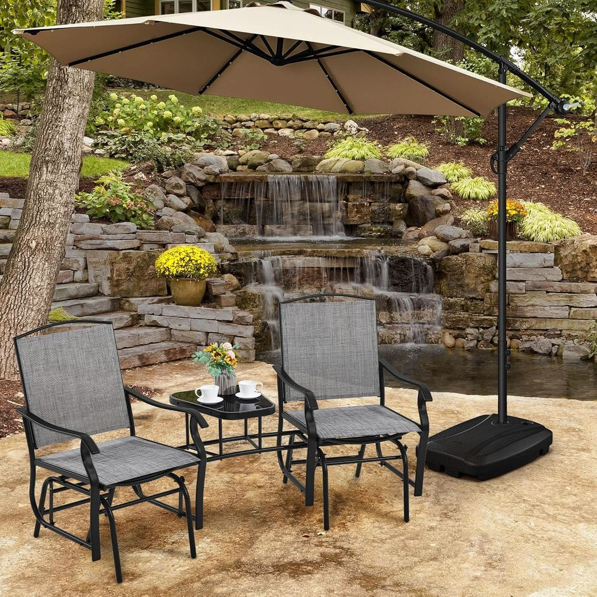 Outdoor Glider Chairs with Breathable Sling Fabric