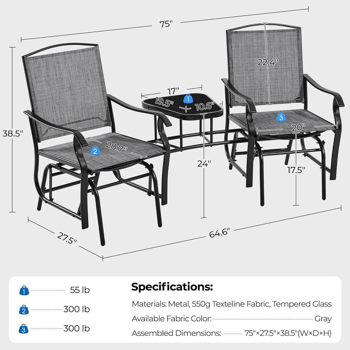 Outdoor Glider Chairs with Breathable Sling Fabric