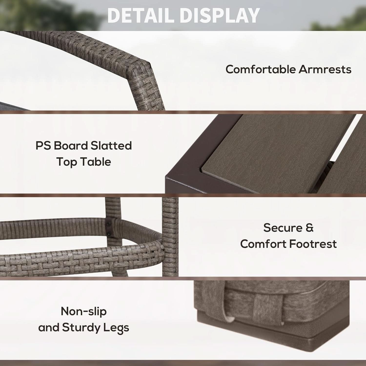 Outdoor Grey 3 Pc Rattan Wicker Bar Set With Wood Table