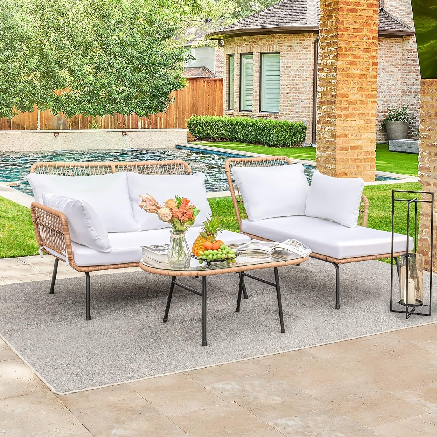 Outdoor L Shaped Patio Furniture Set White With Table