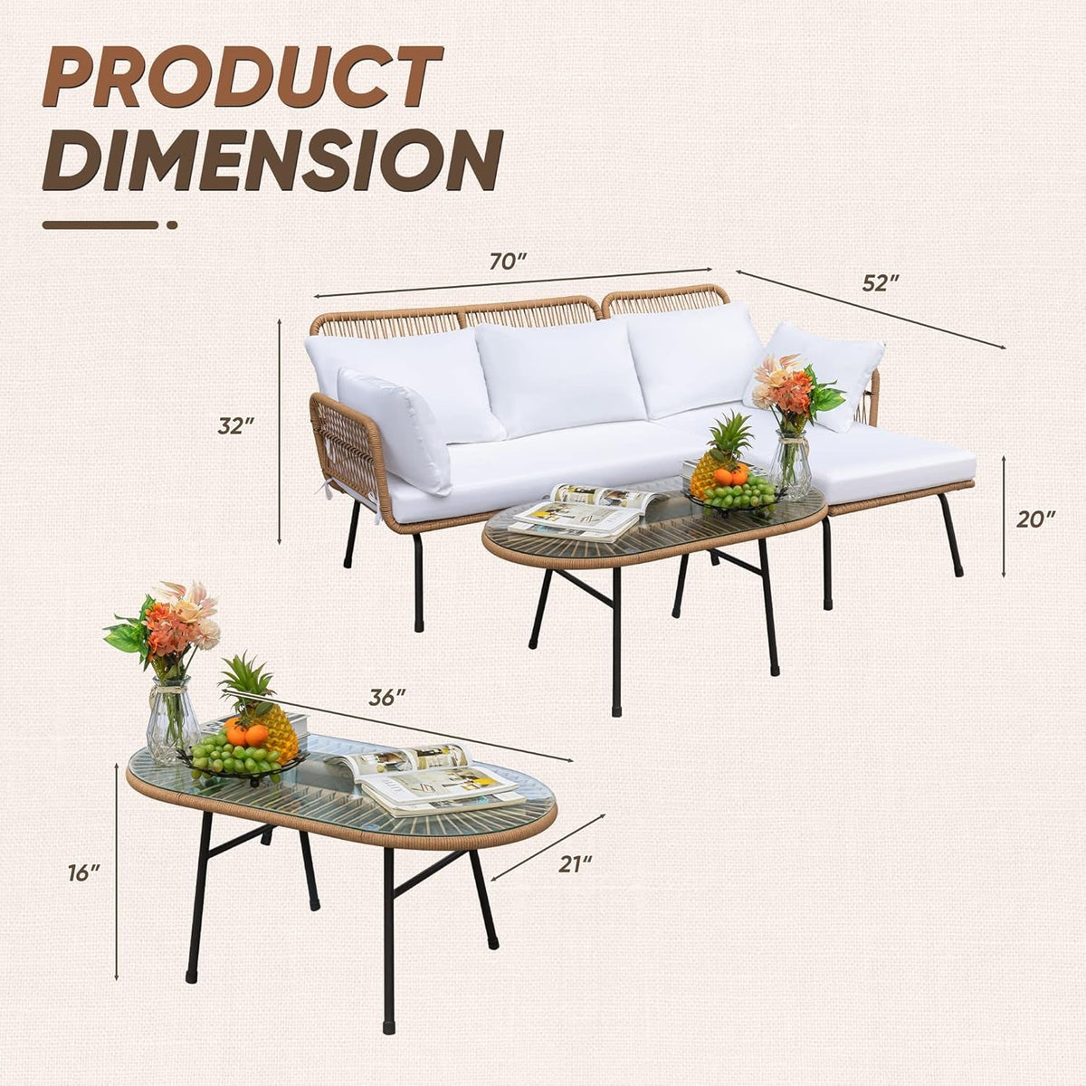 Outdoor L Shaped Patio Furniture Set White With Table