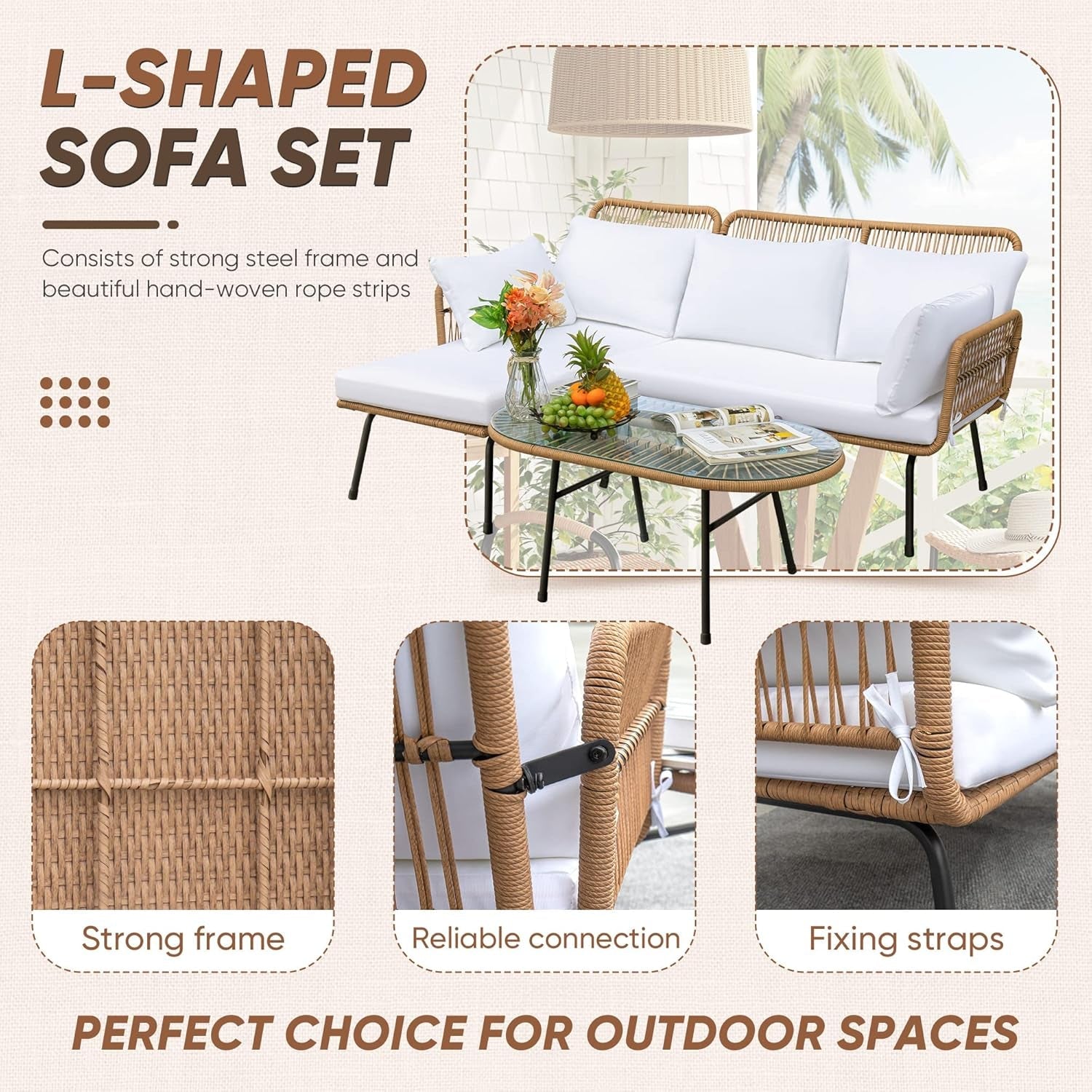 Outdoor L Shaped Patio Furniture Set White With Table