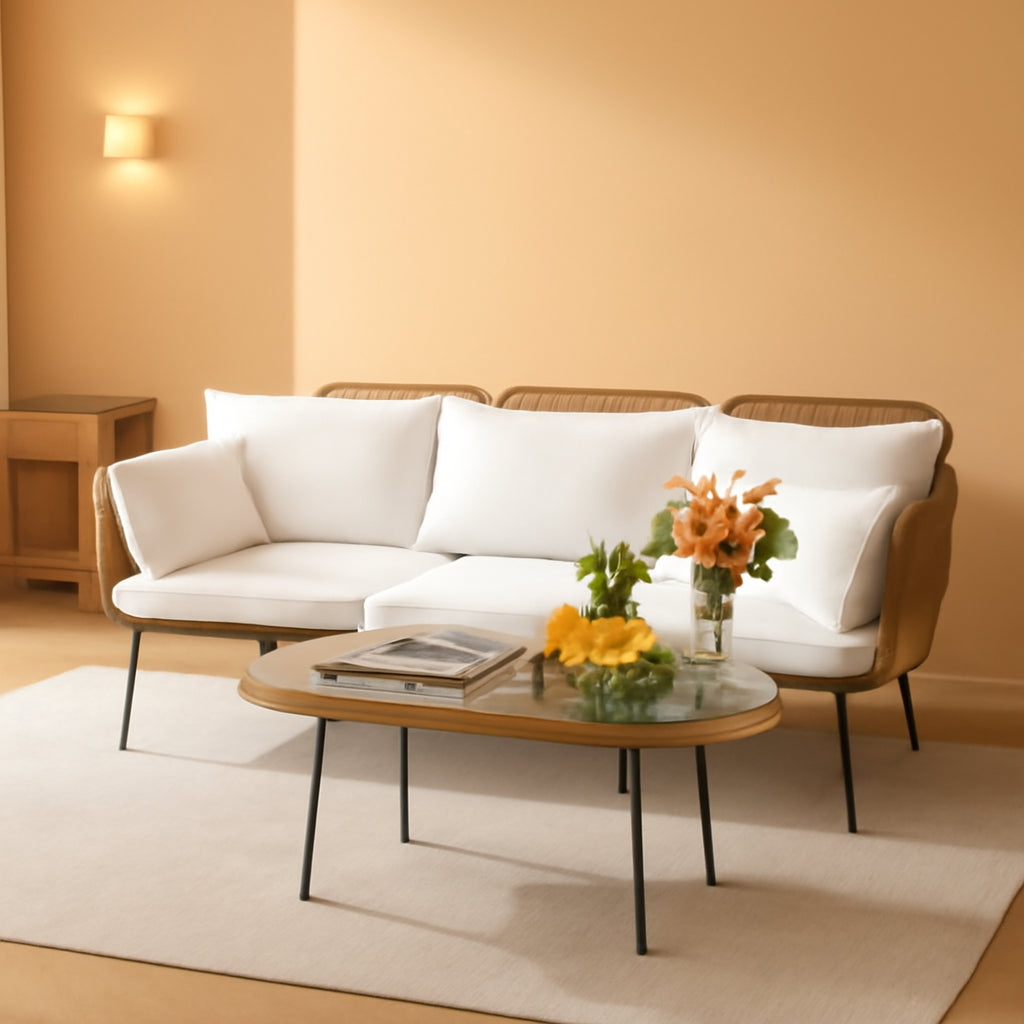 Outdoor L Shaped Patio Furniture Set White With Table