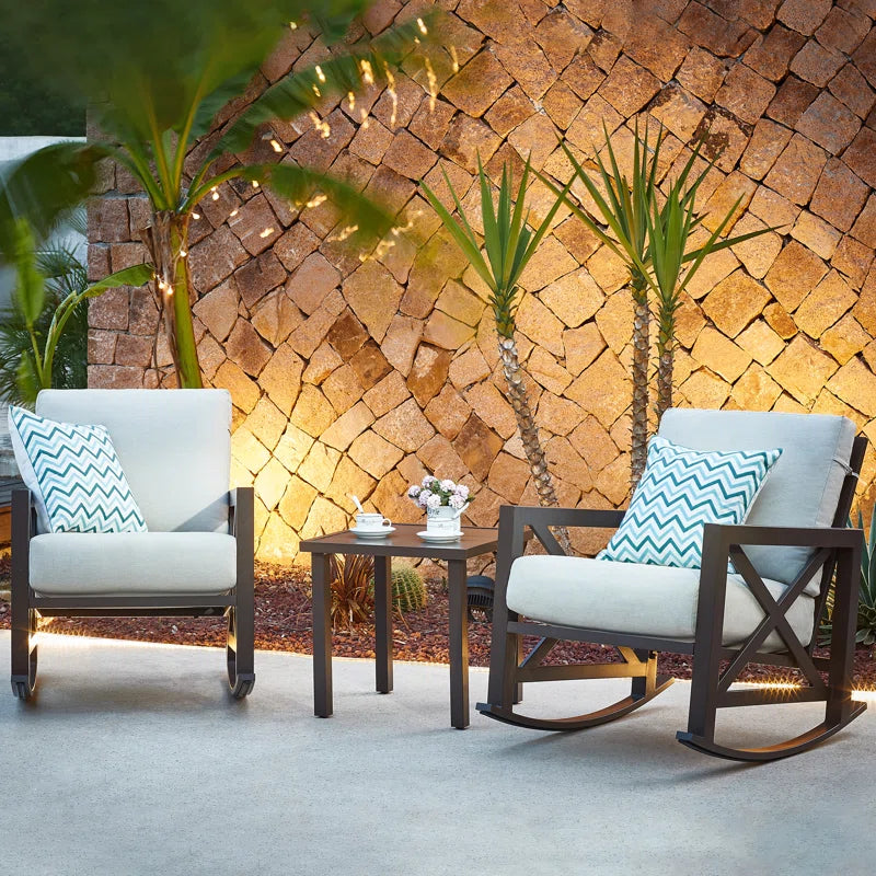 Outdoor Metal Frame Conversation Set With Thick Cushions
