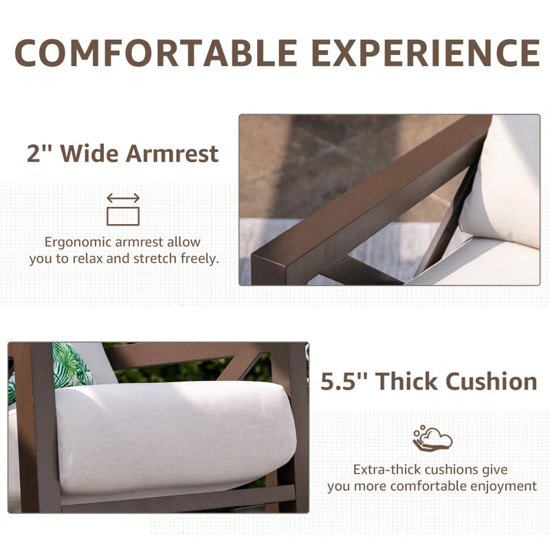 Outdoor Metal Frame Conversation Set With Thick Cushions