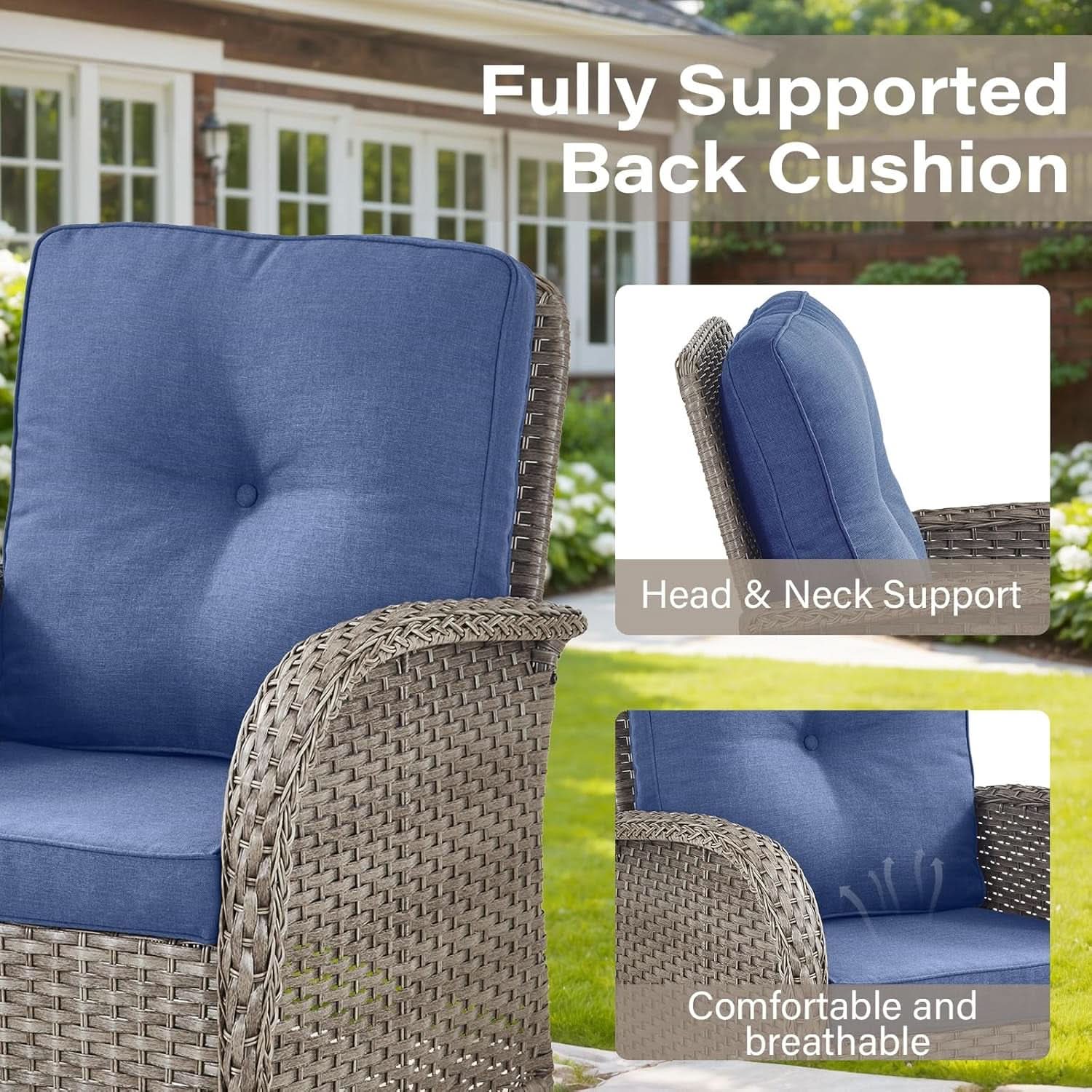 Outdoor Natural Wicker Swivel Patio Chairs Set With Glass Top Side Table