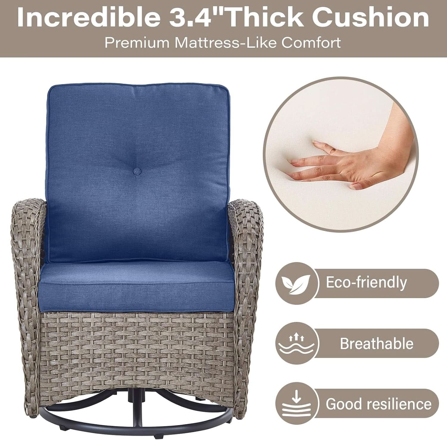 Outdoor Natural Wicker Swivel Patio Chairs Set With Glass Top Side Table