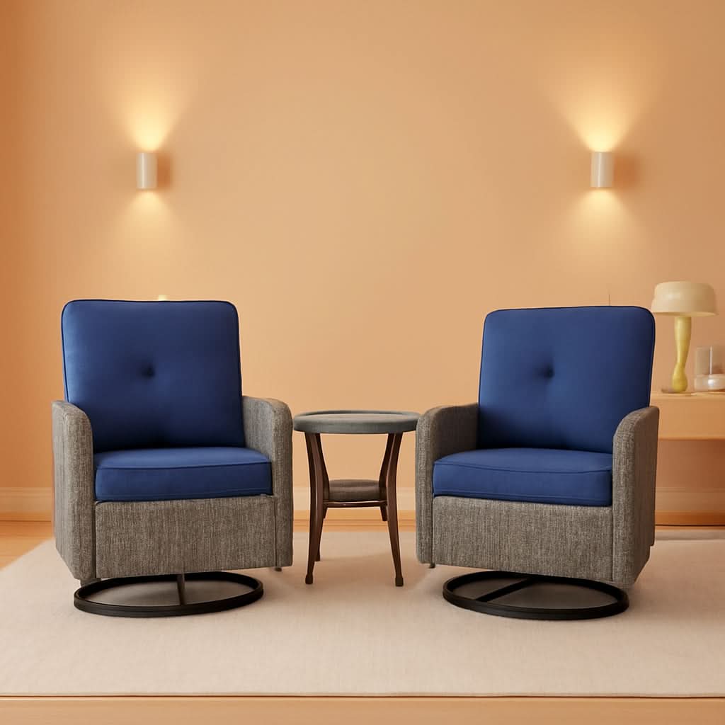 Outdoor Natural Wicker Swivel Patio Chairs Set With Glass Top Side Table
