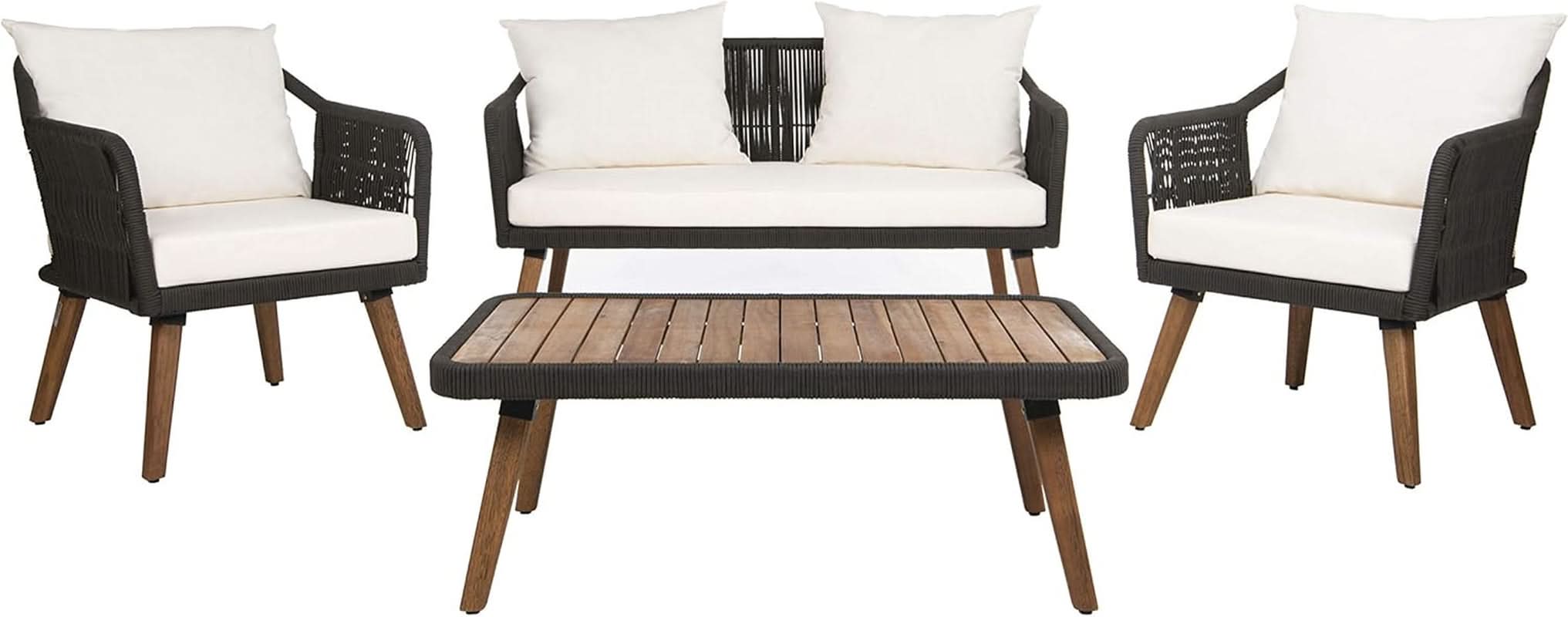 Outdoor Patio 4 Piece Eucalyptus Rope Furniture Set