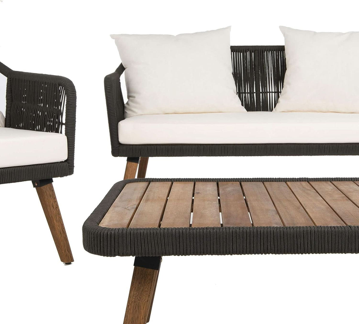 Outdoor Patio 4 Piece Eucalyptus Rope Furniture Set
