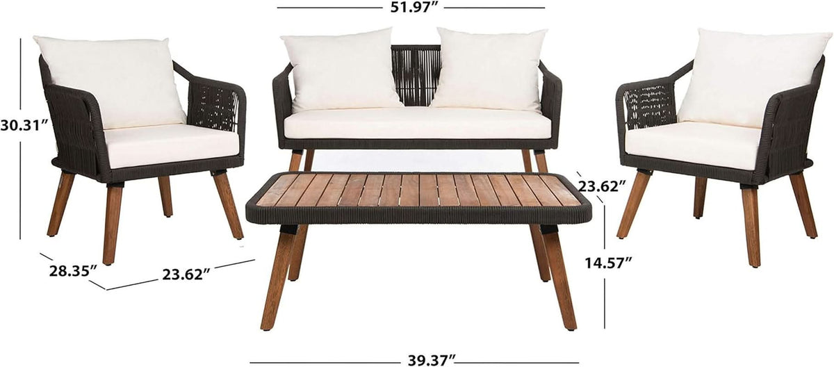 Outdoor Patio 4 Piece Eucalyptus Rope Furniture Set