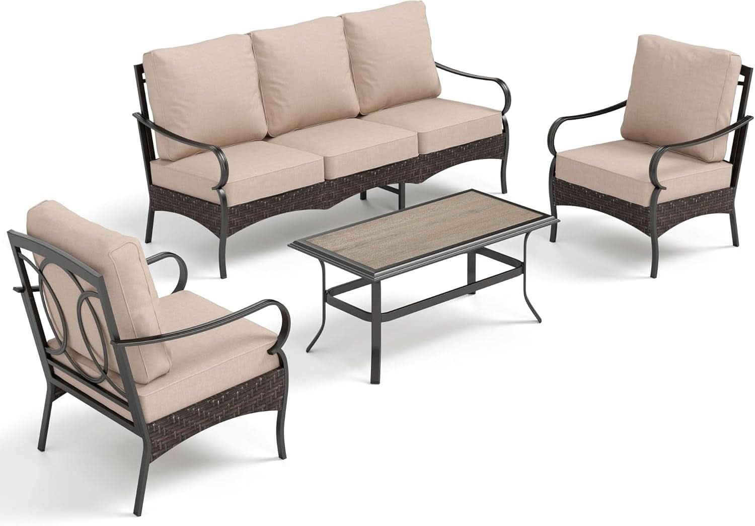 Outdoor Patio Conversation Set Wicker Waterproof Cushions