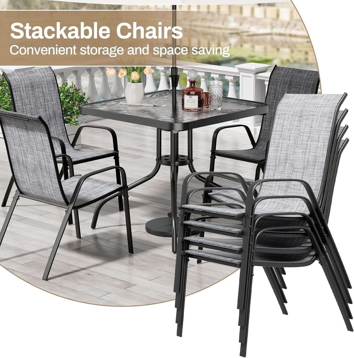 Outdoor Patio Dining Set with Metal Table and Chairs