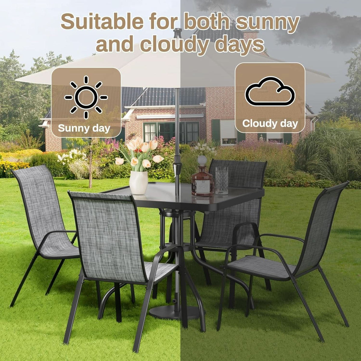 Outdoor Patio Dining Set with Metal Table and Chairs