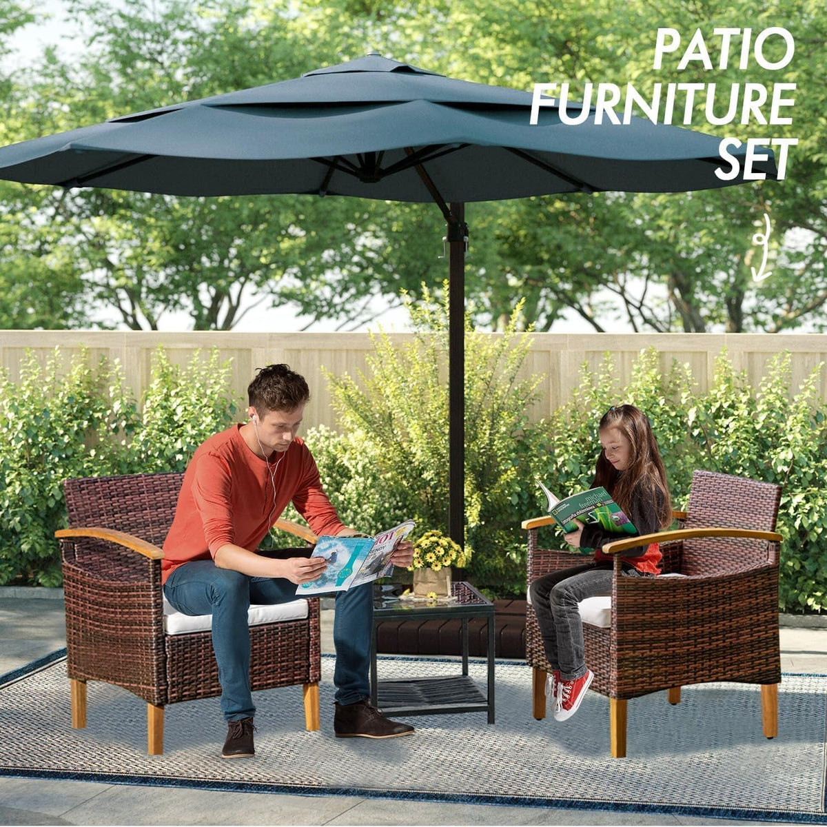 Outdoor Patio Furniture Set 3 Piece Wicker Brown With Table