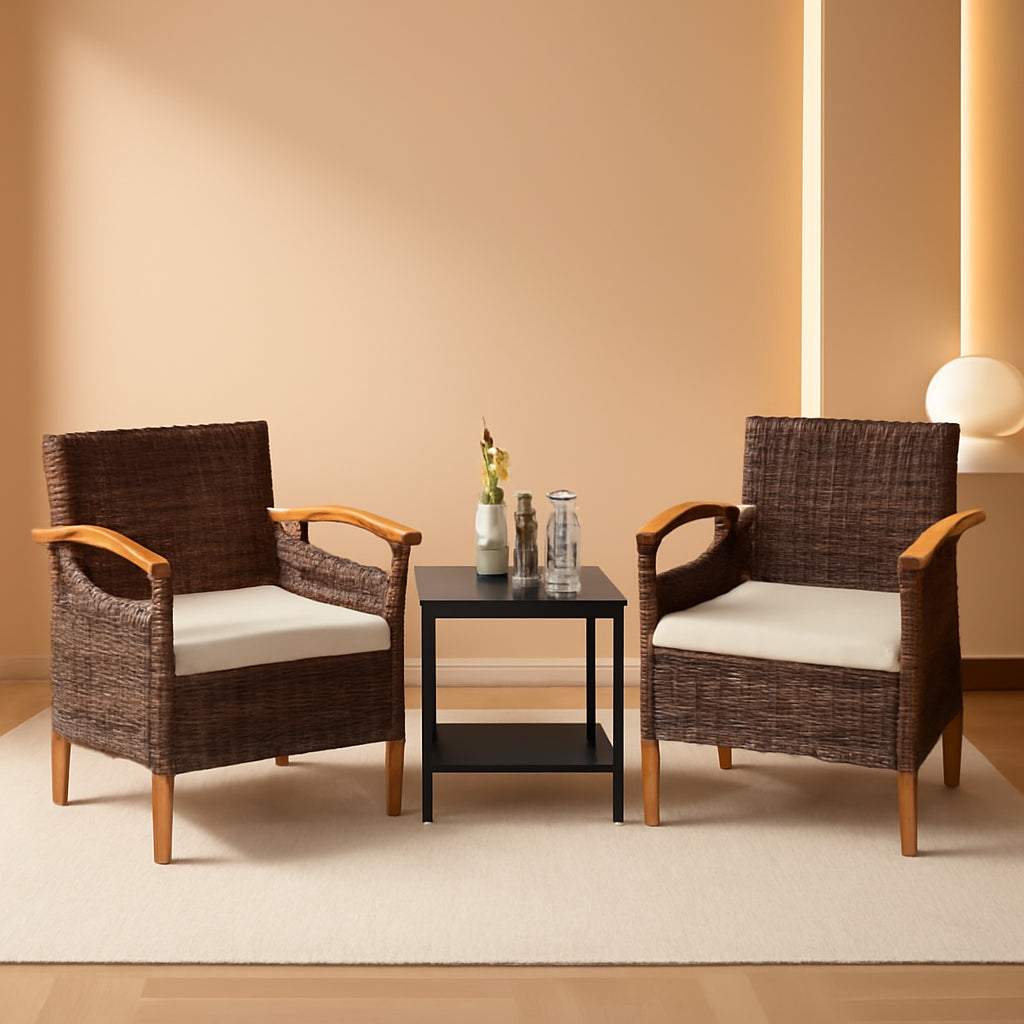 Outdoor Patio Furniture Set 3 Piece Wicker Brown With Table