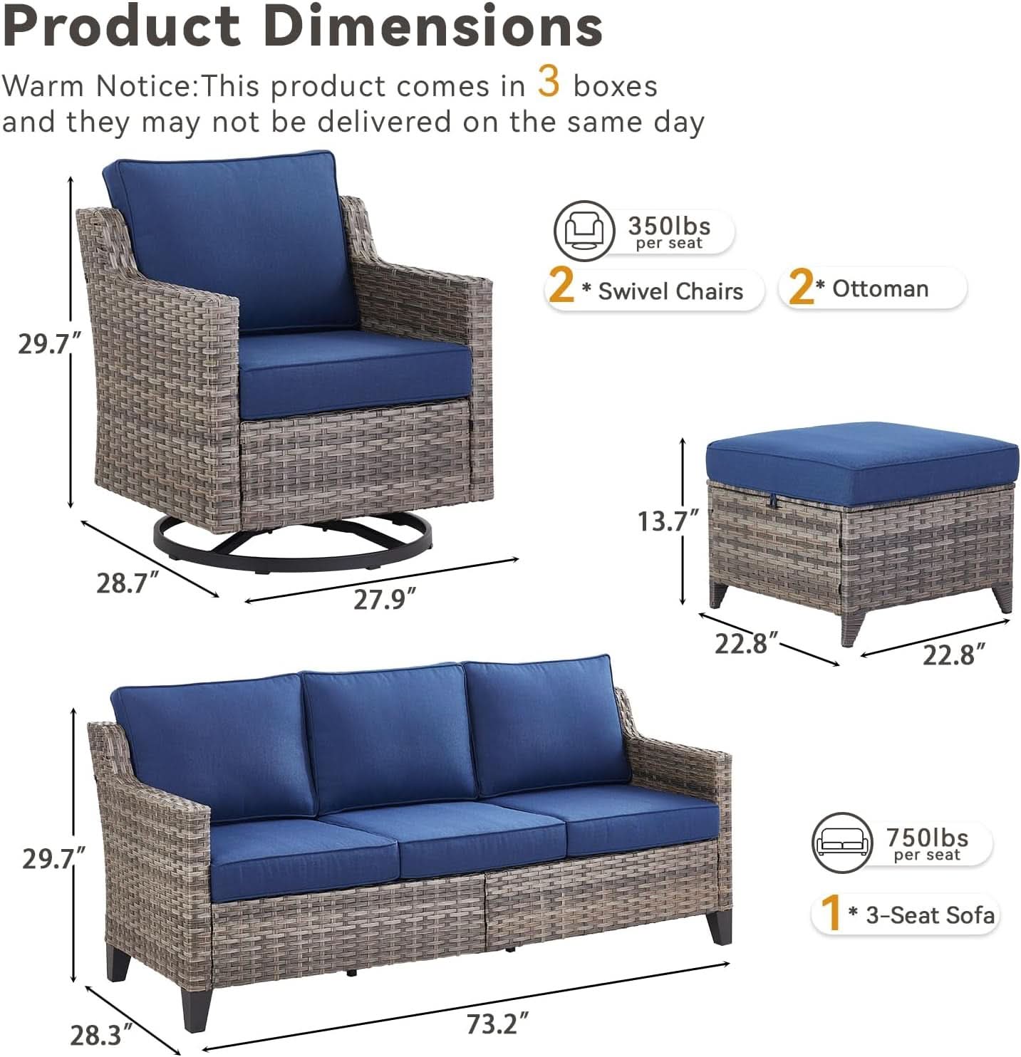 Outdoor Patio Furniture Set 5 Piece All Weather Wicker
