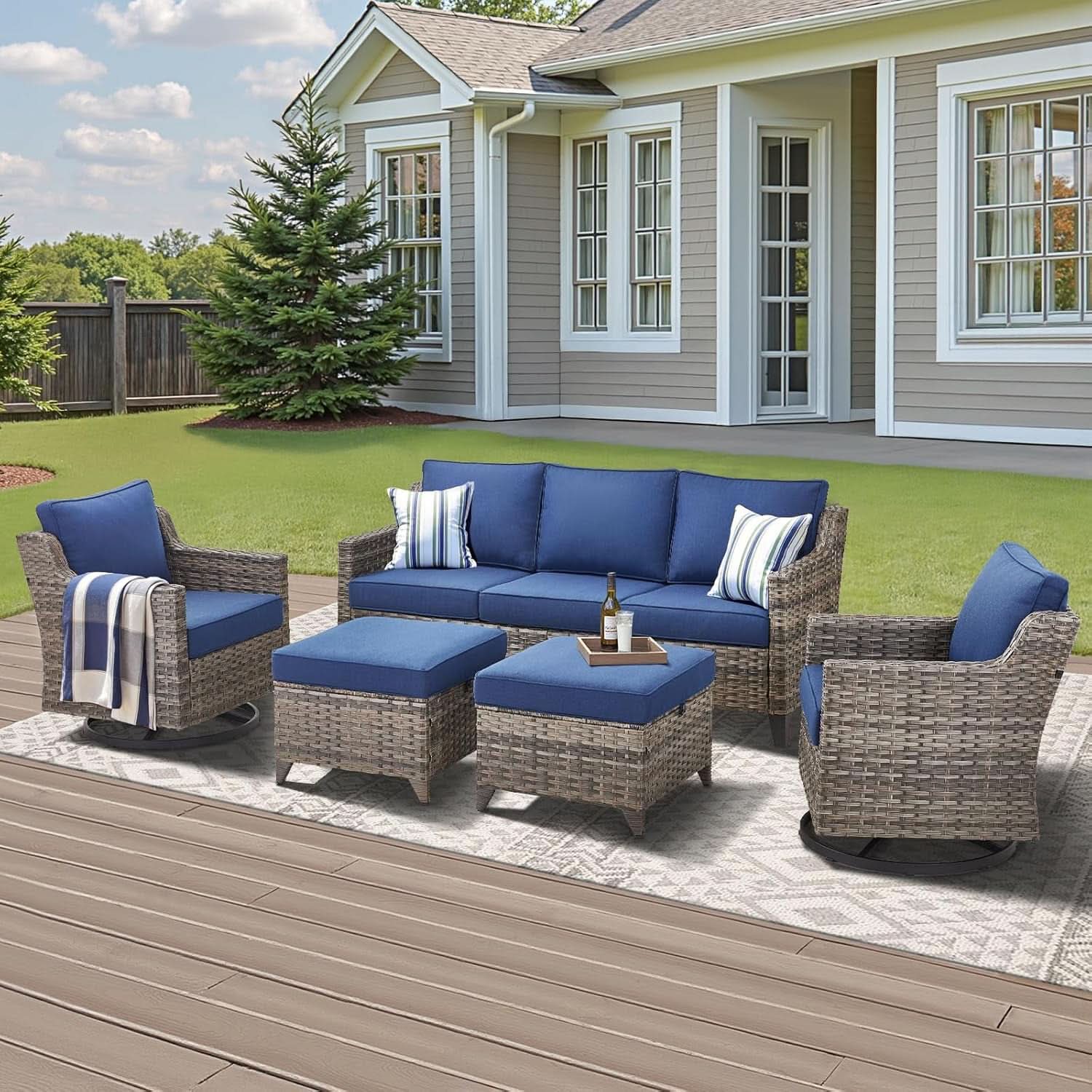 Outdoor Patio Furniture Set 5 Piece All Weather Wicker