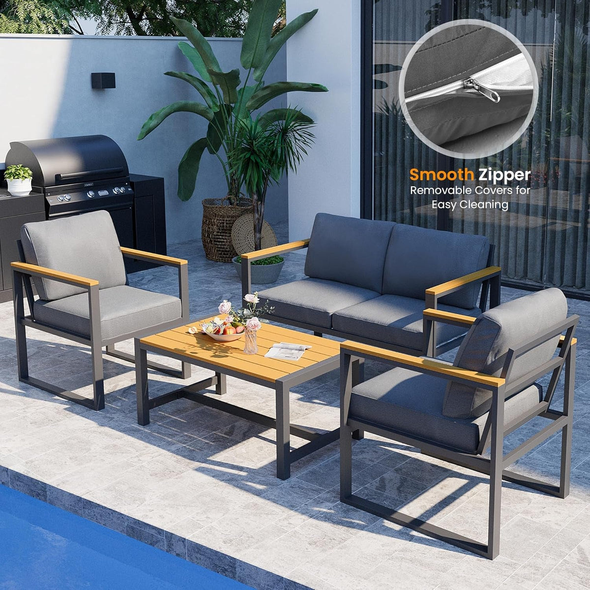 Outdoor Patio Furniture Set Gray With All Weather Cushions