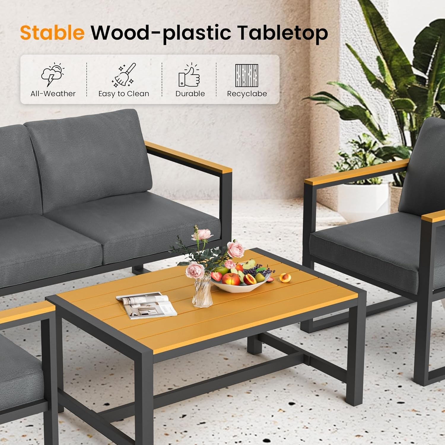 Outdoor Patio Furniture Set Gray With All Weather Cushions