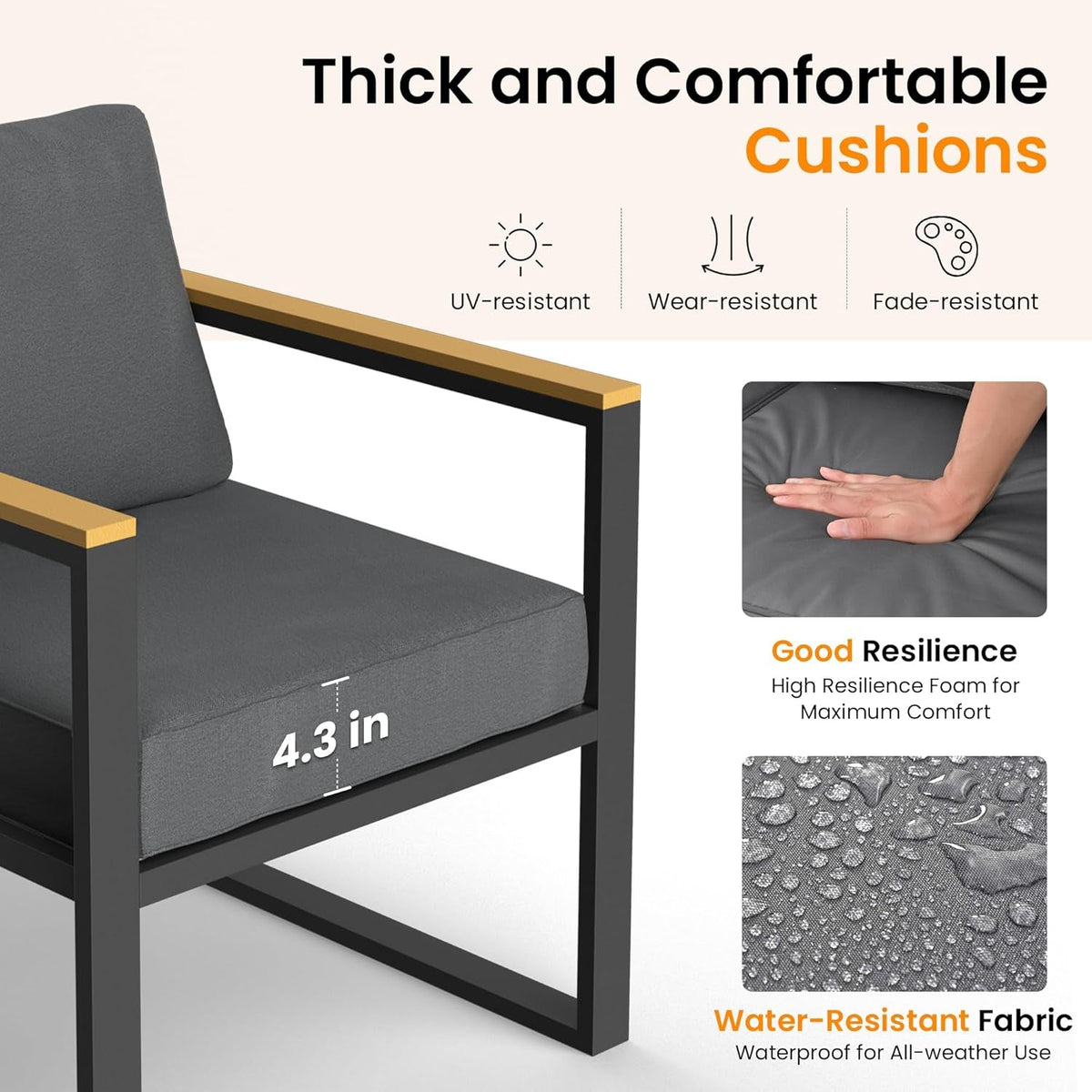 Outdoor Patio Furniture Set Gray With All Weather Cushions
