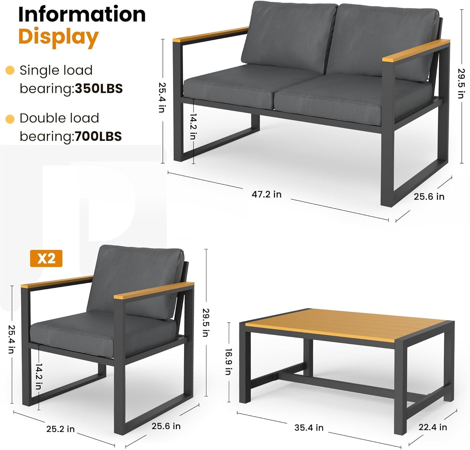 Outdoor Patio Furniture Set Gray With All Weather Cushions