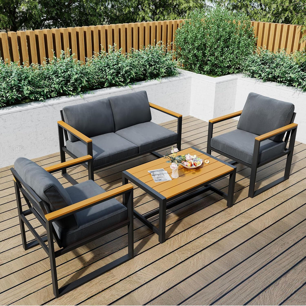 Outdoor Patio Furniture Set Gray With All Weather Cushions