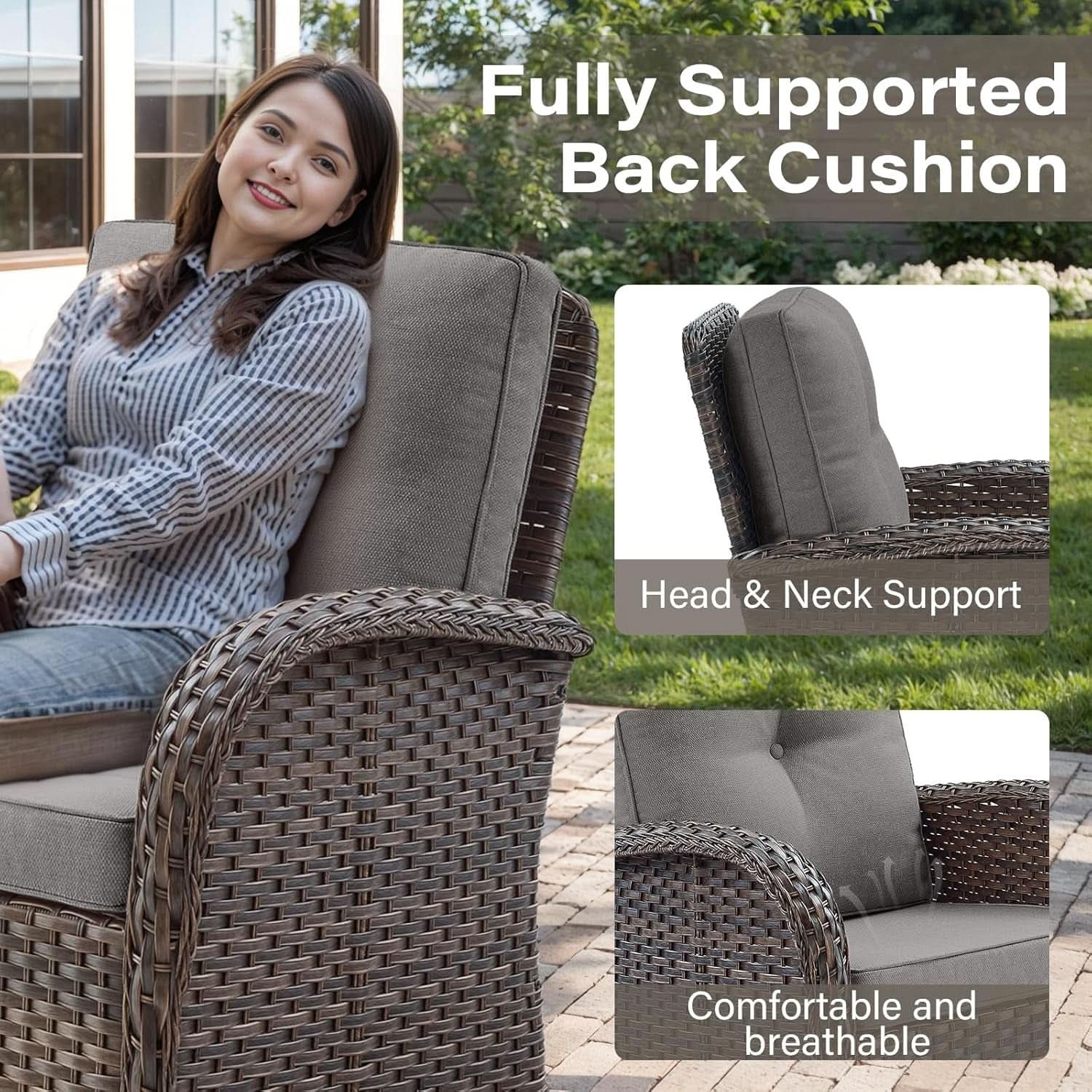 Outdoor Patio Furniture Set With 43In Fire Pit Table Brown