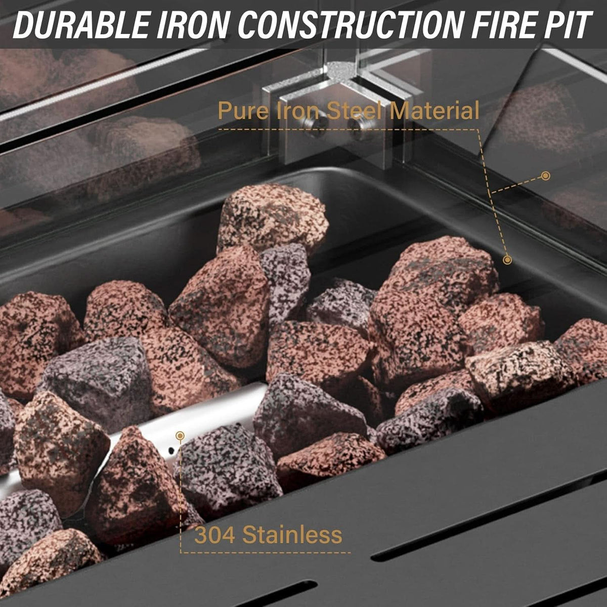 Outdoor Patio Furniture Set With 43In Fire Pit Table Brown